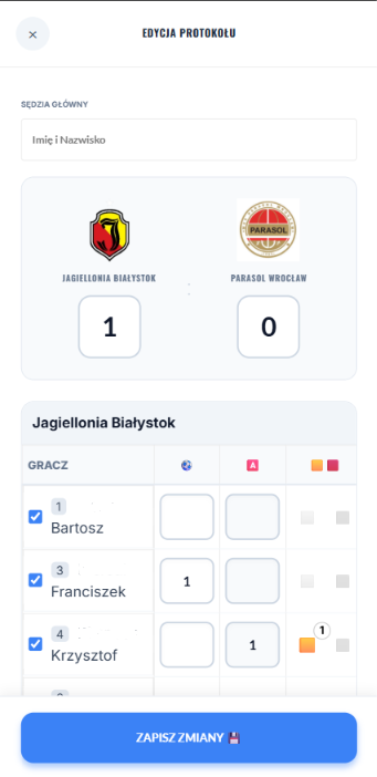 Aplikacja Sędziego - Ekran 2